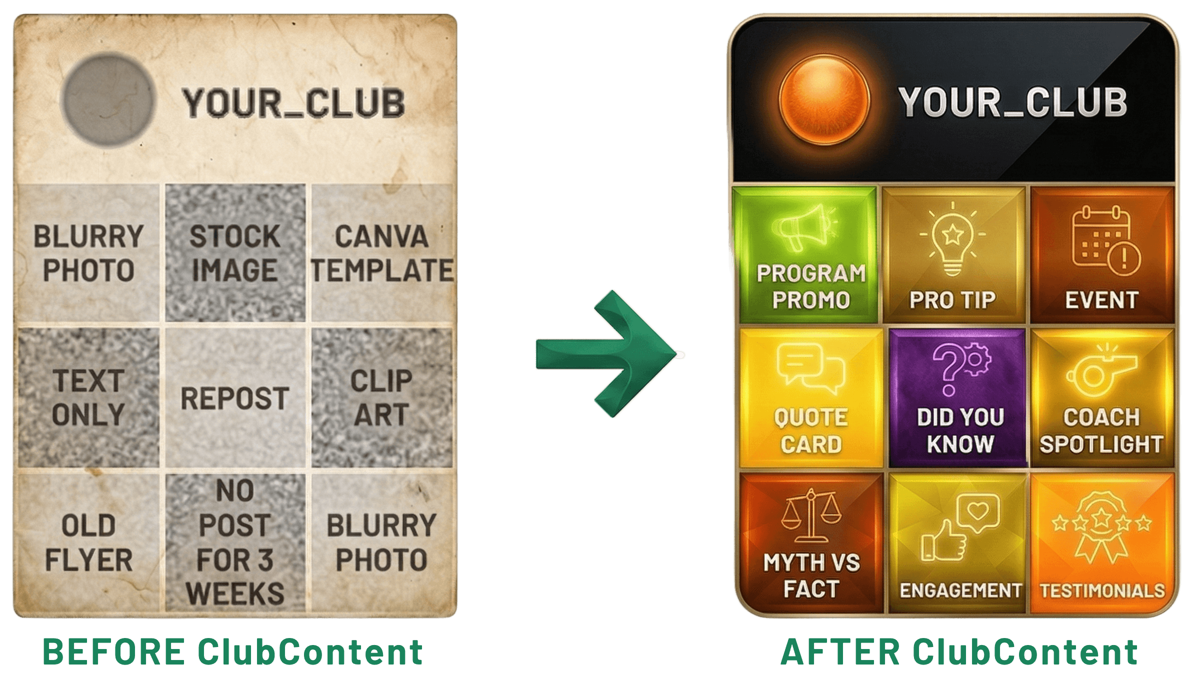 ClubContent Before and After